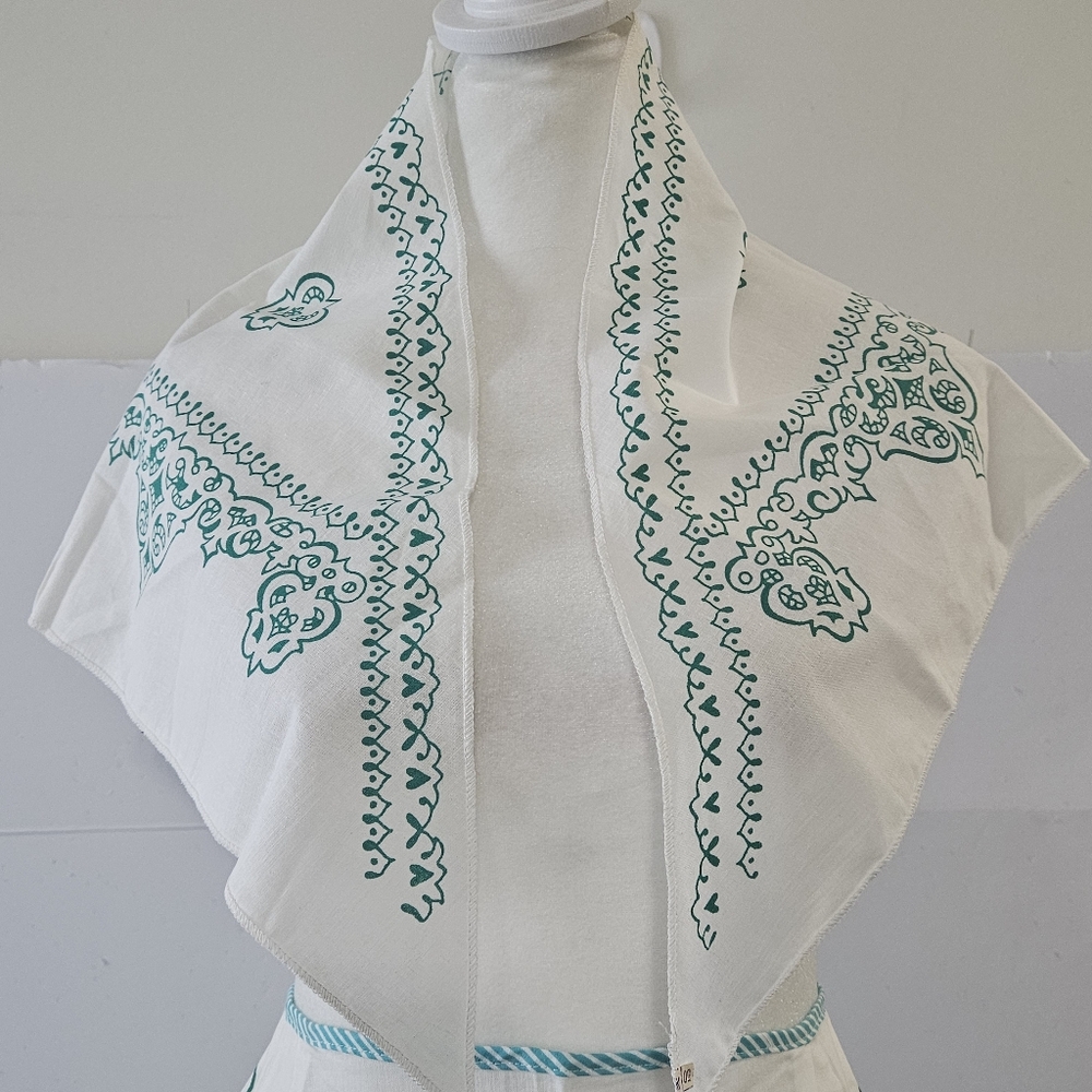 VTG Cotton Kitchen Apron & Bandana Set Blue Green Teal Swirled Design Pattern. - Picture 4 of 16